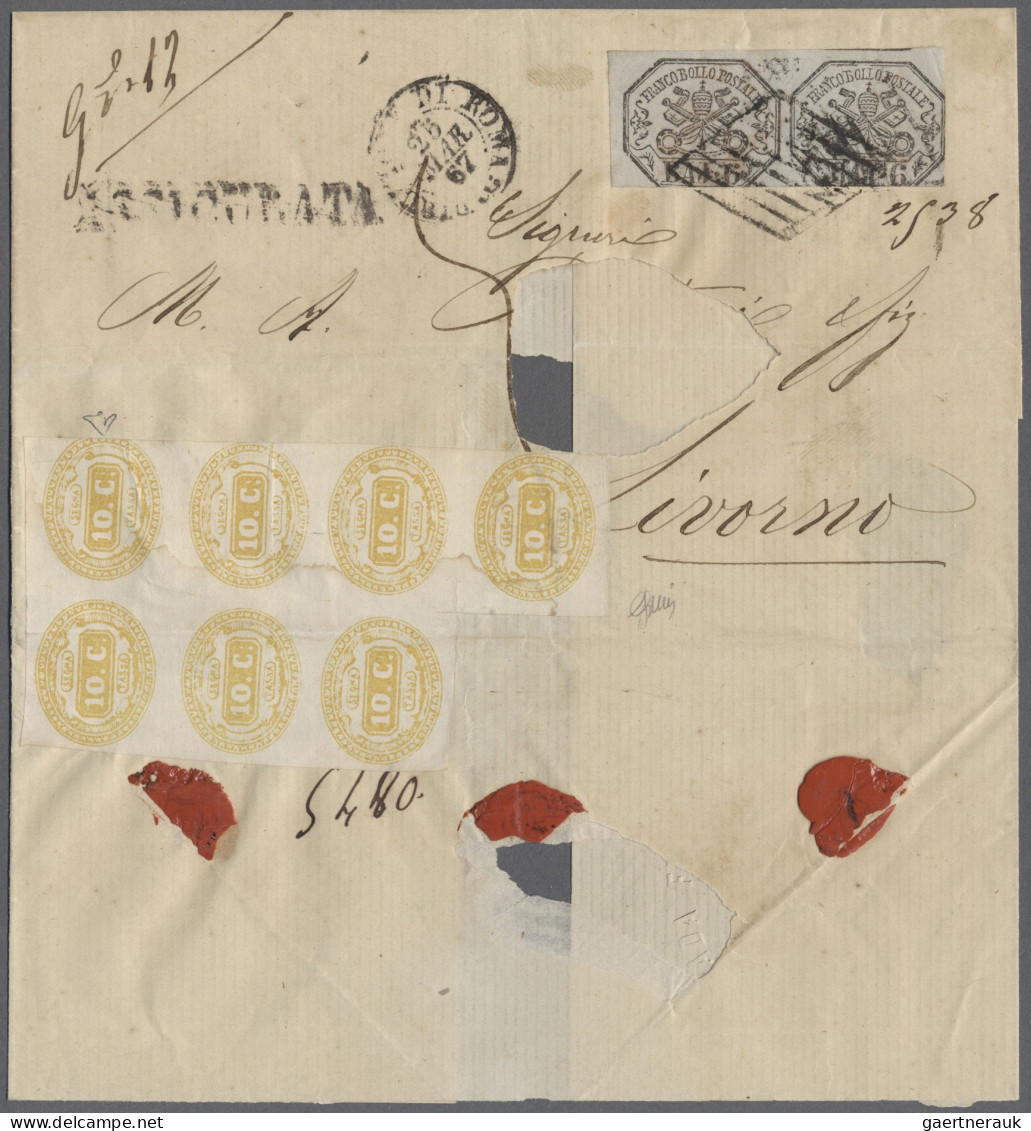 Italy - Postage Dues: 1867, Letter From Rome To Livorno, Franked To The Border W - Portomarken
