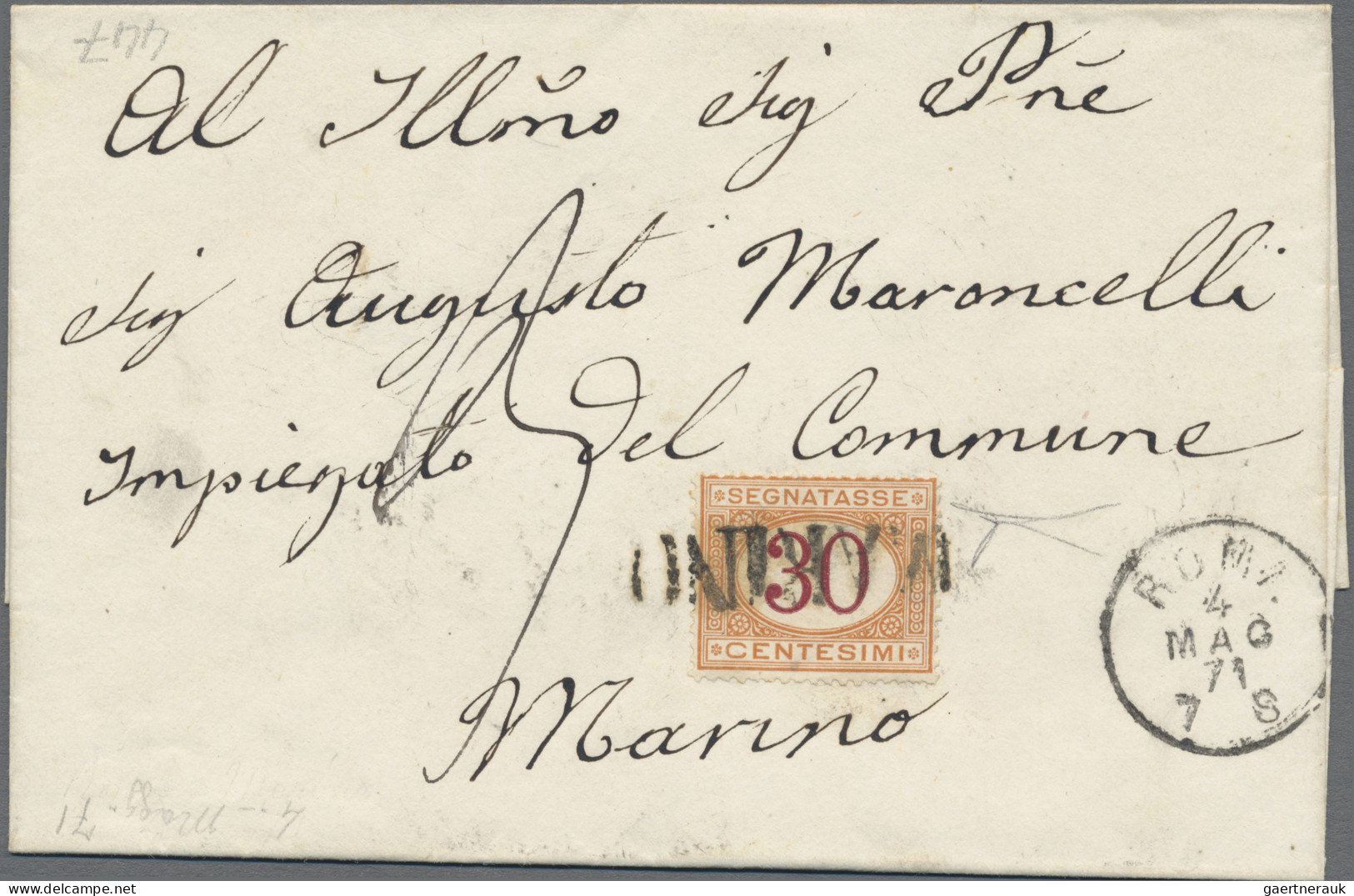 Italy - Postage Dues: 1871, 30 C Postage Due Tied By Rare Papal State One Liner - Strafport