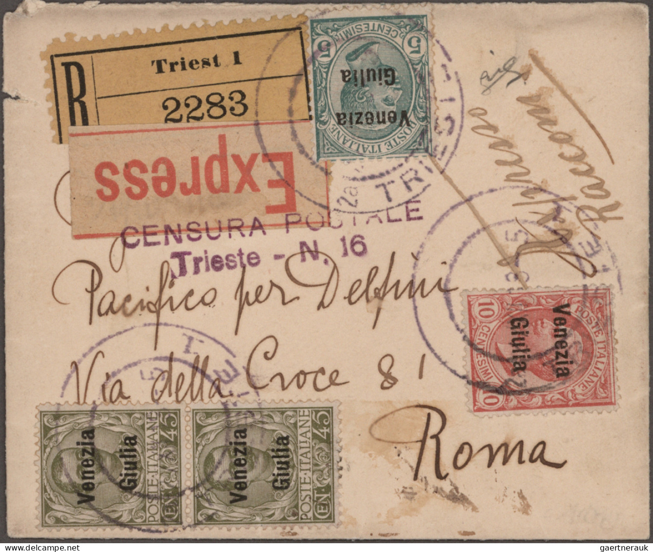 Italy - Venezia Giulia: 1918, 45 C Olive, Vertical Pair Together With 10 C Red A - Venezia Giulia