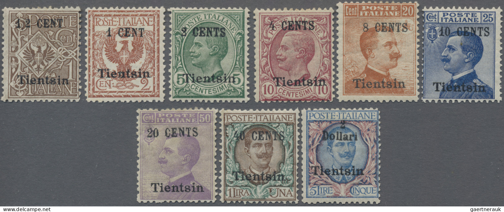 Italian POs In China: 1918/19, Tientsin, 1/2 C./1 C. - $2/5 Lit., Set Of 9, Unus - Tientsin