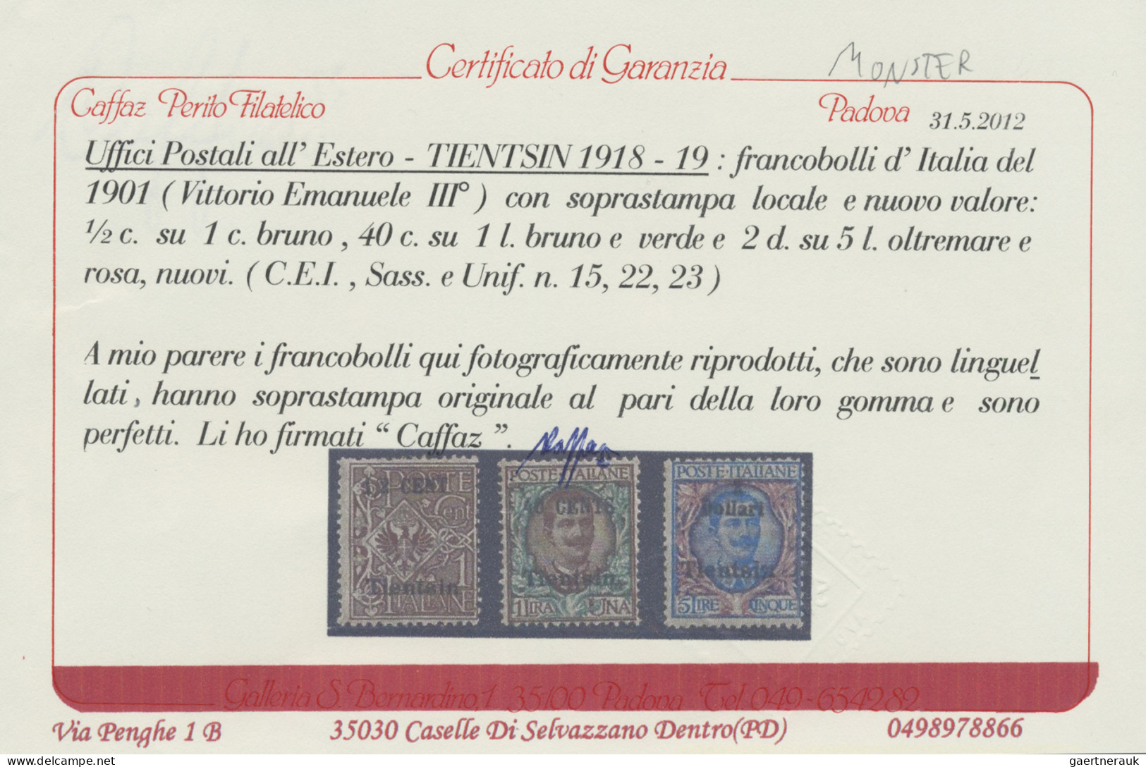 Italian POs In China: 1918/19, Tientsin, 1/2 C./1 C. - $2/5 Lit., Set Of 9, Unus - Tientsin