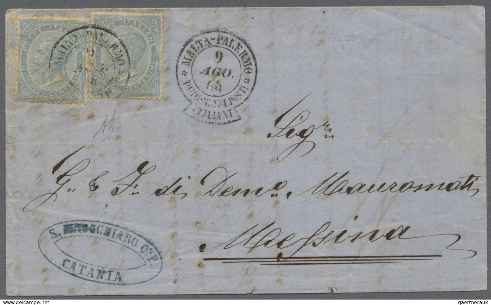 Italy - Post Marks: 1864: Rarer Schiffspoststempel "MALTA - PALERMO - PIROSCAFI - Marcofilie