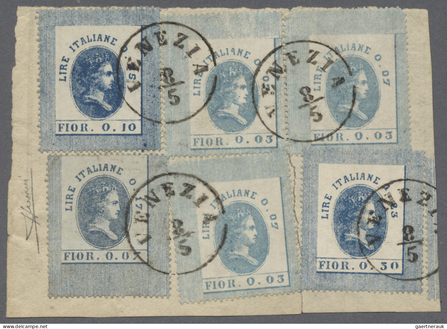 Italy - Specialities: 1866, Six Transitional Fiscal Stamps - 3x Lire Italiane 0, - Sonstige