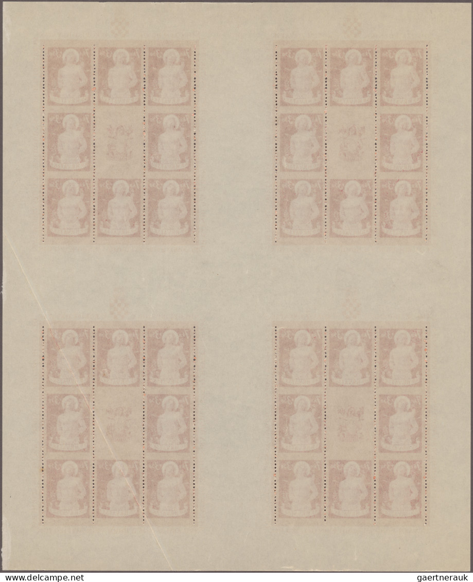 Croatia: 1944, War Relief, Complete Set Of Four Values In Cross Gutter Sheets Of - Kroatien