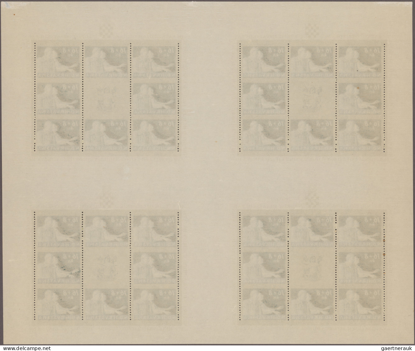 Croatia: 1944, War Relief, Complete Set Of Four Values In Cross Gutter Sheets Of - Croatia