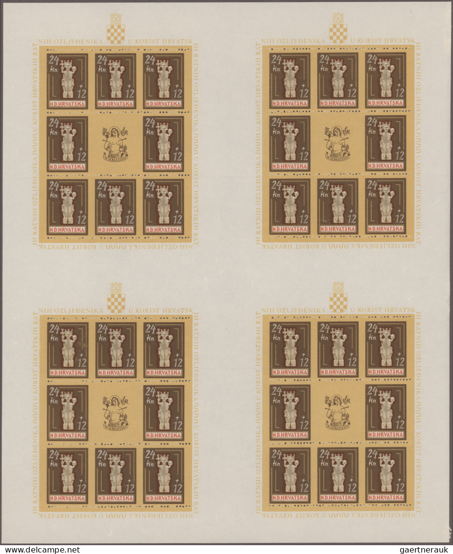 Croatia: 1944, War Relief, Complete Set Of Four Values In Cross Gutter Sheets Of - Kroatië