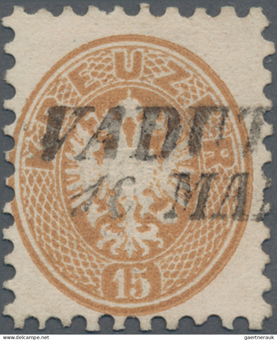 Liechtenstein - Vor- Und Mitläufer: 1864, Österreich 15 Kr Dunkelbrauen, Weite Z - ...-1912 Vorphilatelie