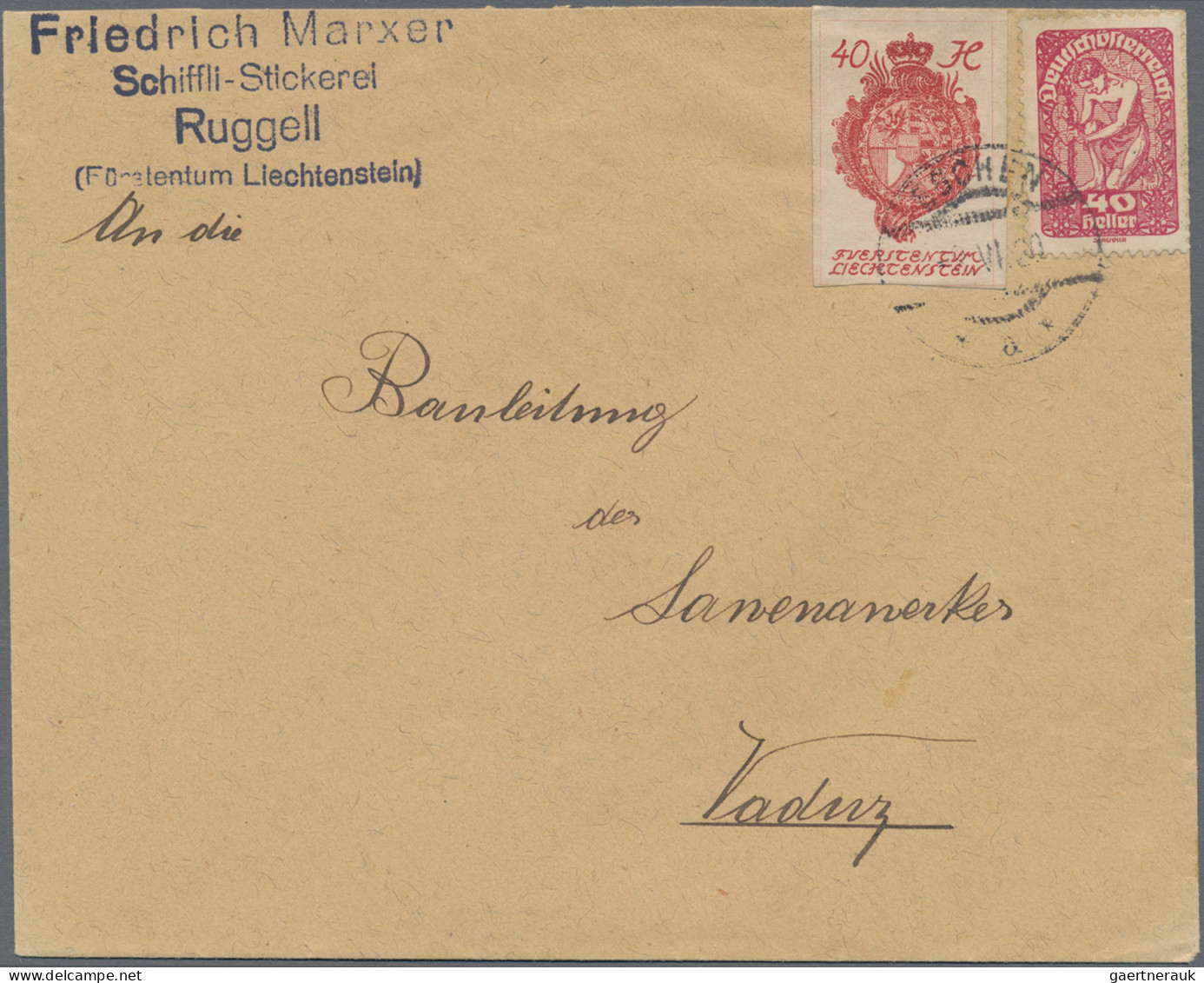 Liechtenstein: 1920, 40 H. Wappen Ungez. Im Paar Sowie 40 Rp. Wappen Ungez. Mit - Lettres & Documents