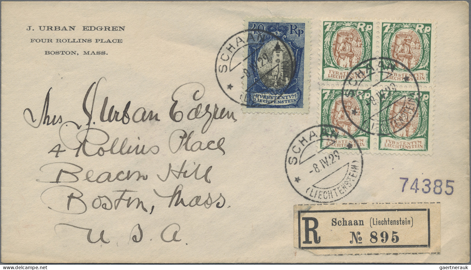 Liechtenstein: 1929, 2 1/2-10 Rp. Und 20 Rp. Winzer/Schloß Je Als 4er-Block Mit - Lettres & Documents