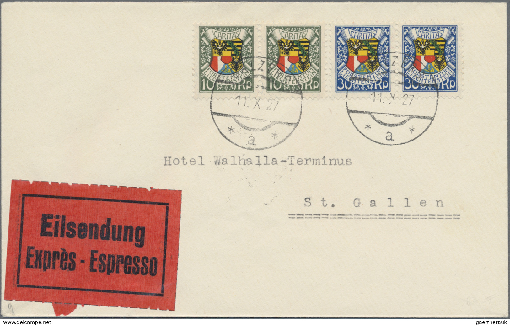 Liechtenstein: 1927/28, 10 Und 30 Rp. 87. Geb. Fürst Johann In 2 Paaren Auf Eil- - Covers & Documents
