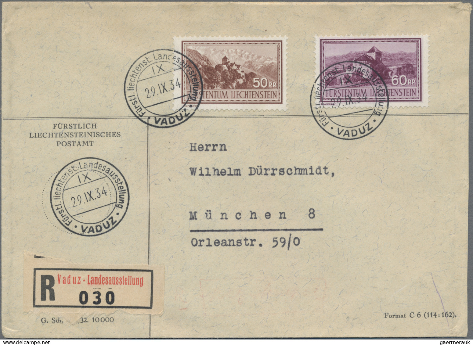 Liechtenstein: 1934, LIBA, 6 saubere R-Briefe alle mit LIBA-SST aus 29.9.-3.10.3