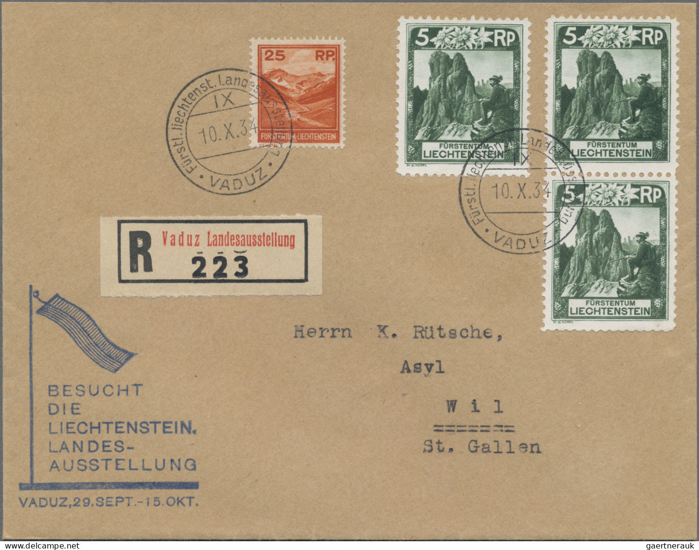 Liechtenstein: 1934, LIBA, 3 Saubere R-Briefe Und 1 R-LP-GA-Karte Alle Mit LIBA- - Briefe U. Dokumente