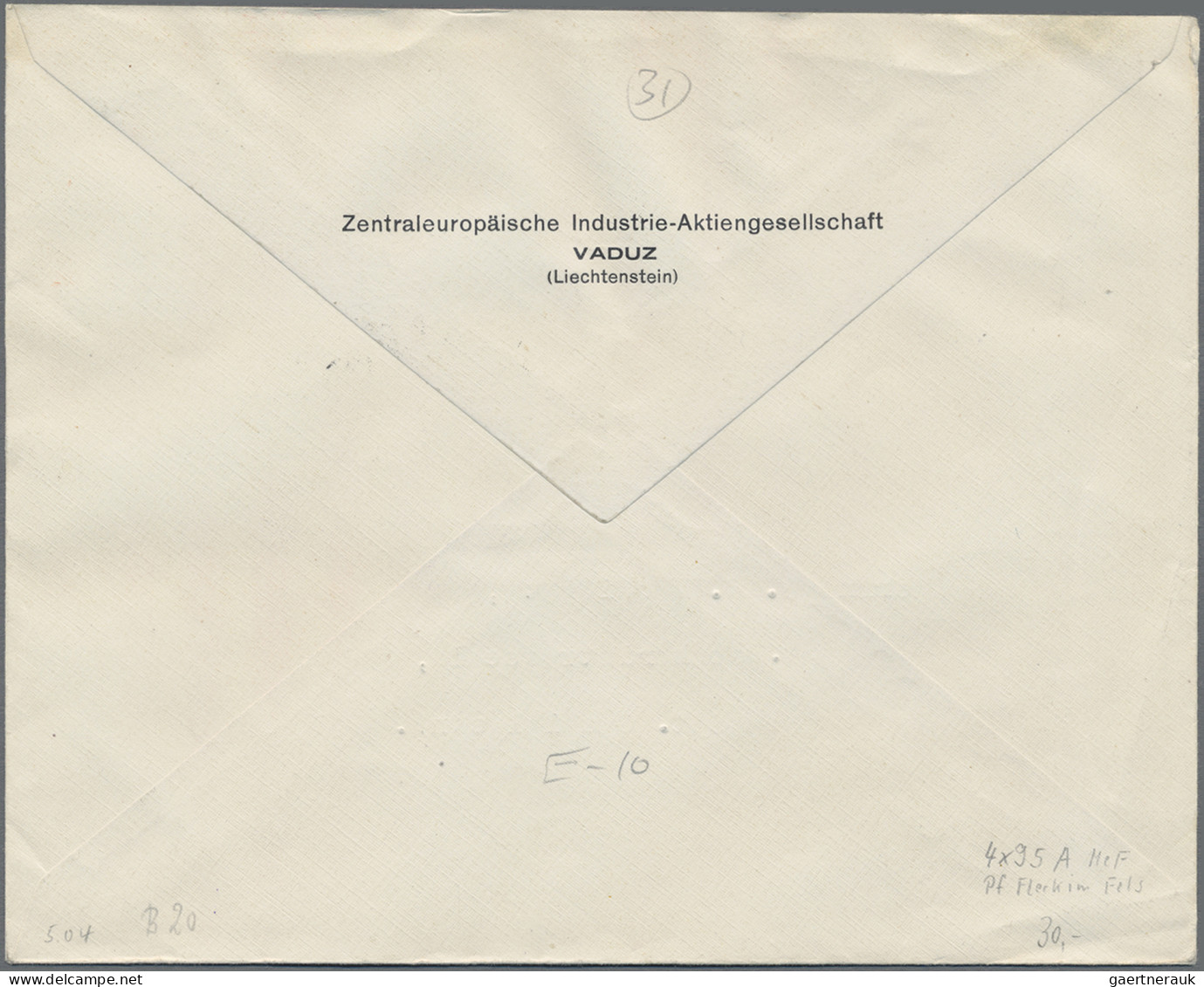 Liechtenstein: 1934, 5 Rp. Kosel Gez. A Im 4er-Block Auf Brief Mit LIBA-SST Nach - Lettres & Documents