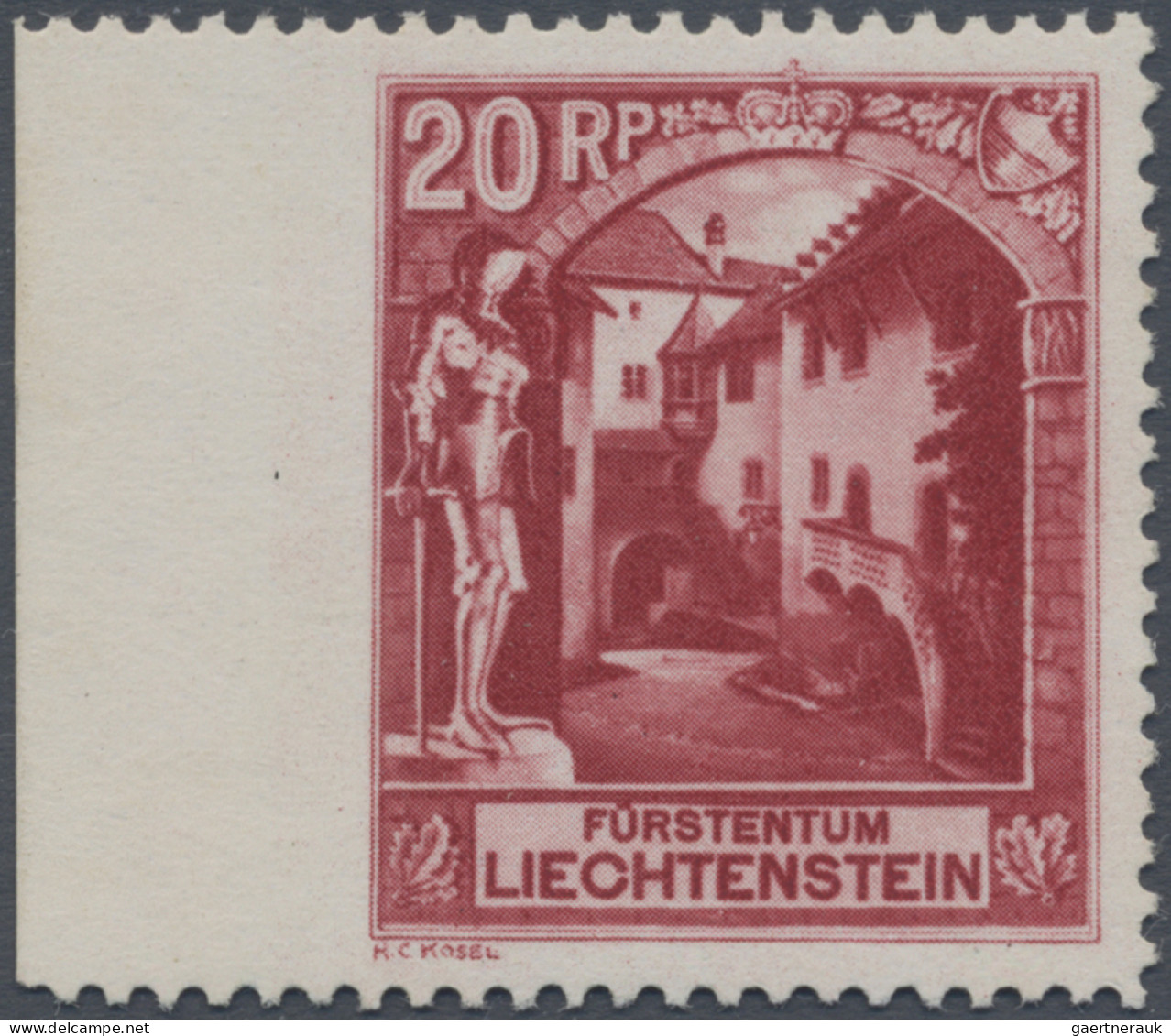 Liechtenstein: 1930, Freimarke Kosel 20 Rp. Schloßhof, Gez. 11½, Links Ungezähnt - Neufs