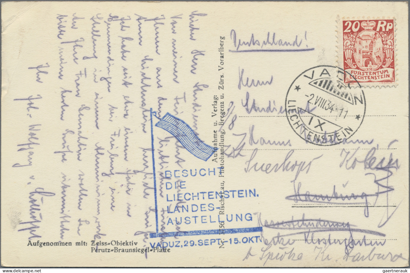 Liechtenstein: 1934, LIBA, 4 Saubere Belege, Dabei Eine 10 Rp. GA-Karte, Alle Mi - Lettres & Documents