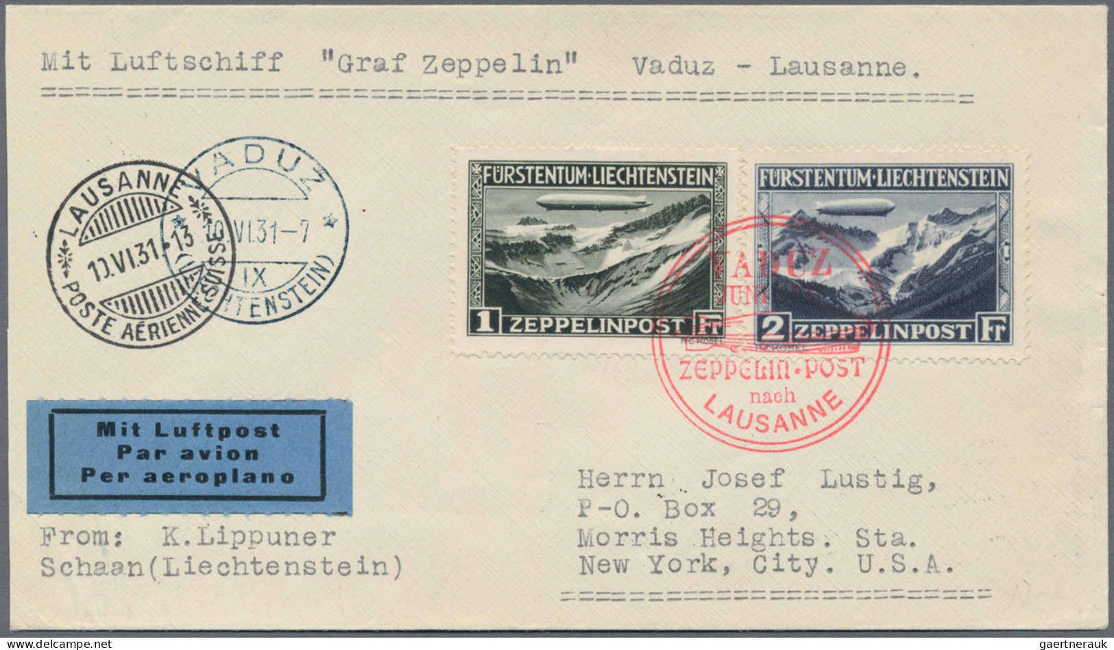 Liechtenstein: 1931, 1 U. 2 Fr. Zeppelin Auf Zeppelin-Brief Mit Fahrt Vaduz-Laus - Covers & Documents