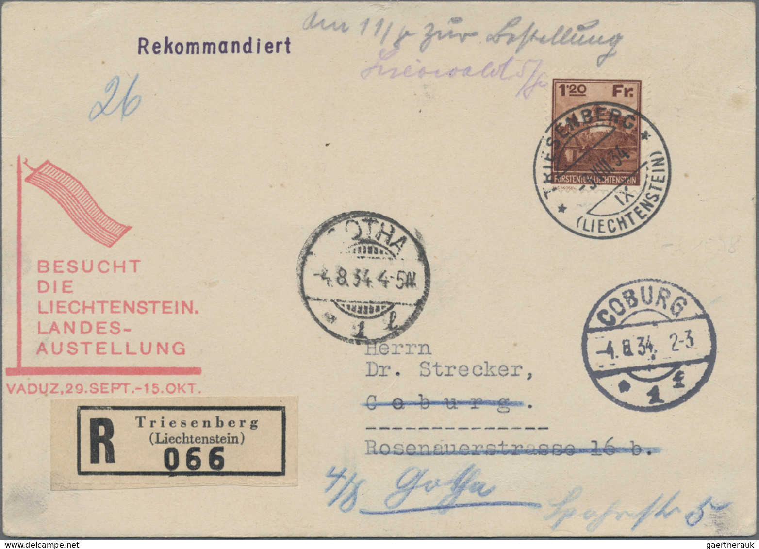 Liechtenstein: 1934, LIBA, 90 Rp. Burg Gutenberg Und 1.20 Fr. Schloß Vaduz Auf 2 - Lettres & Documents