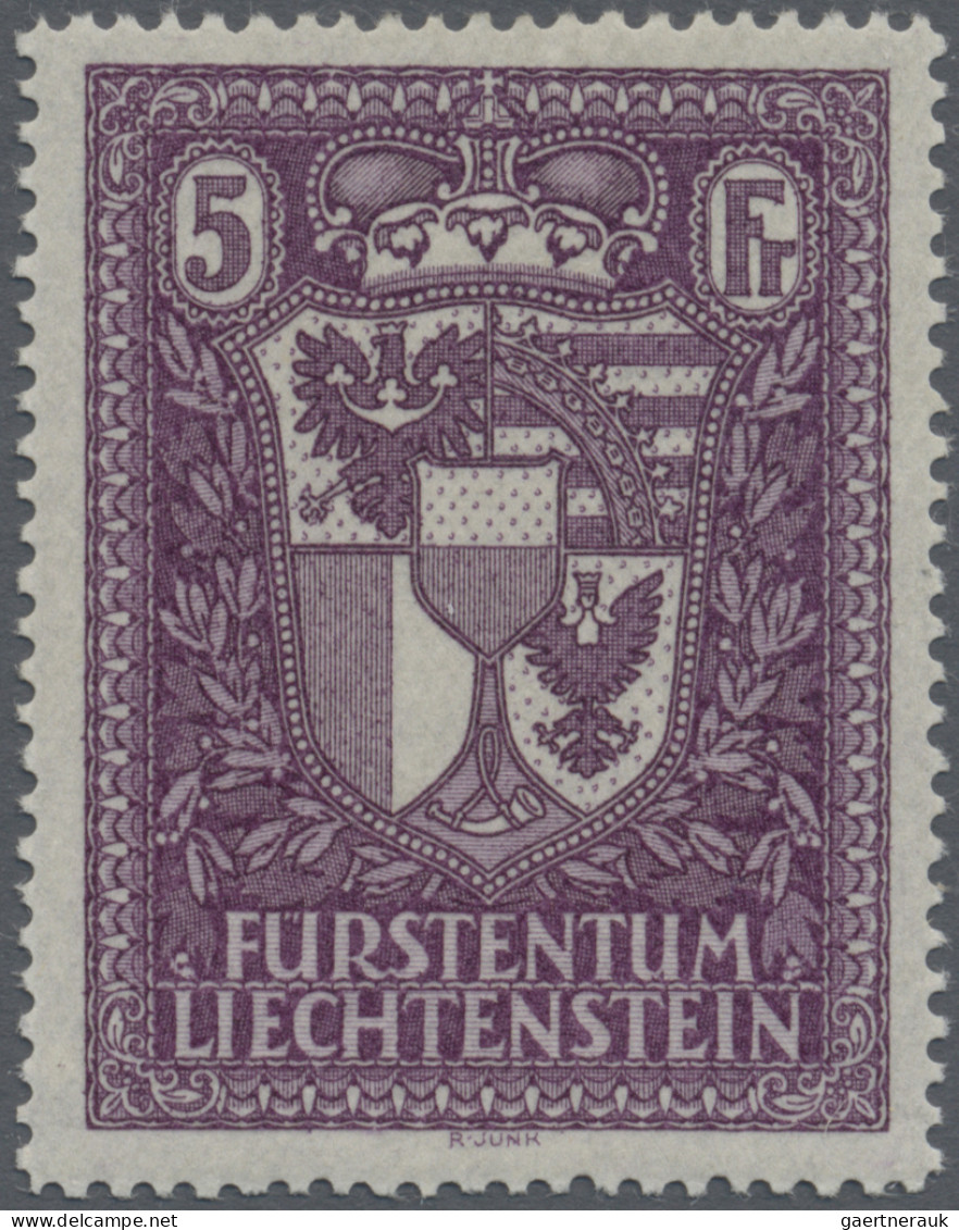 Liechtenstein: 1935, Freimarke 5 Fr. Schwarzrotviolett, Postfrisch, Unsigniert ( - Unused Stamps