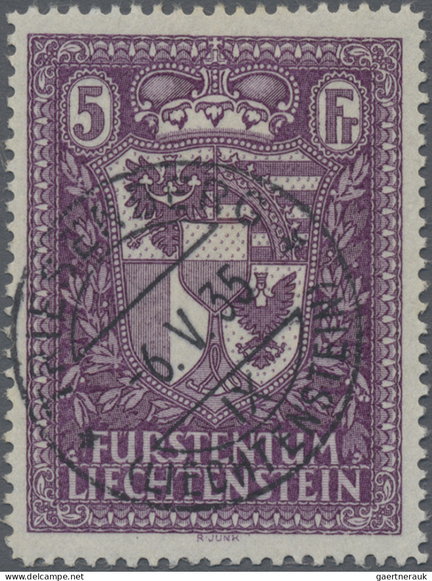 Liechtenstein: 1933, Freimarke 5 Fr Schwarzrotviolett, Gestempelt "TRIESENBERG I - Gebraucht