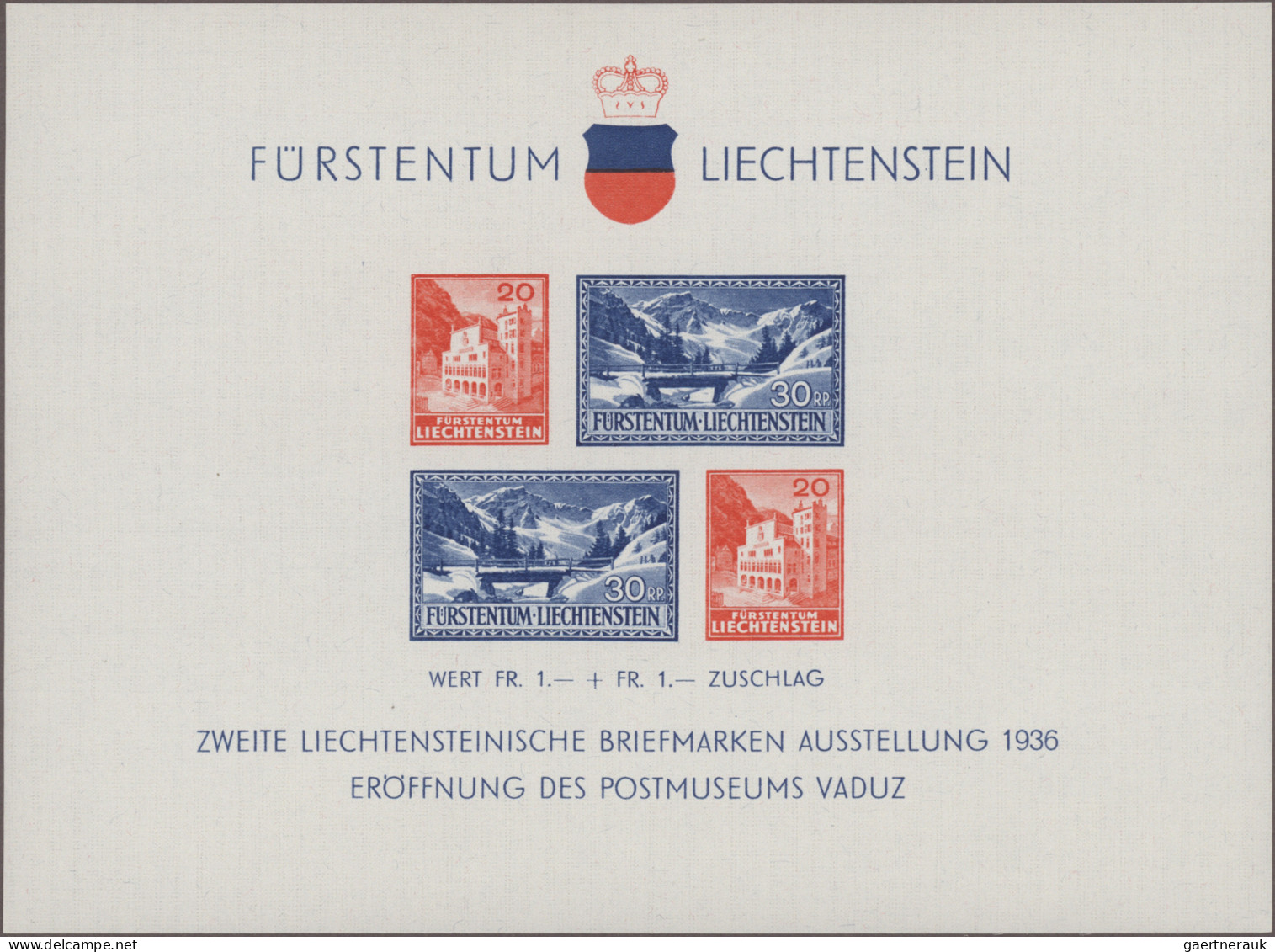 Liechtenstein: 1936/1952, Einige Bessere Marken U. Blocks, Bl.2-5, Mi 304/05 A, - Ungebraucht