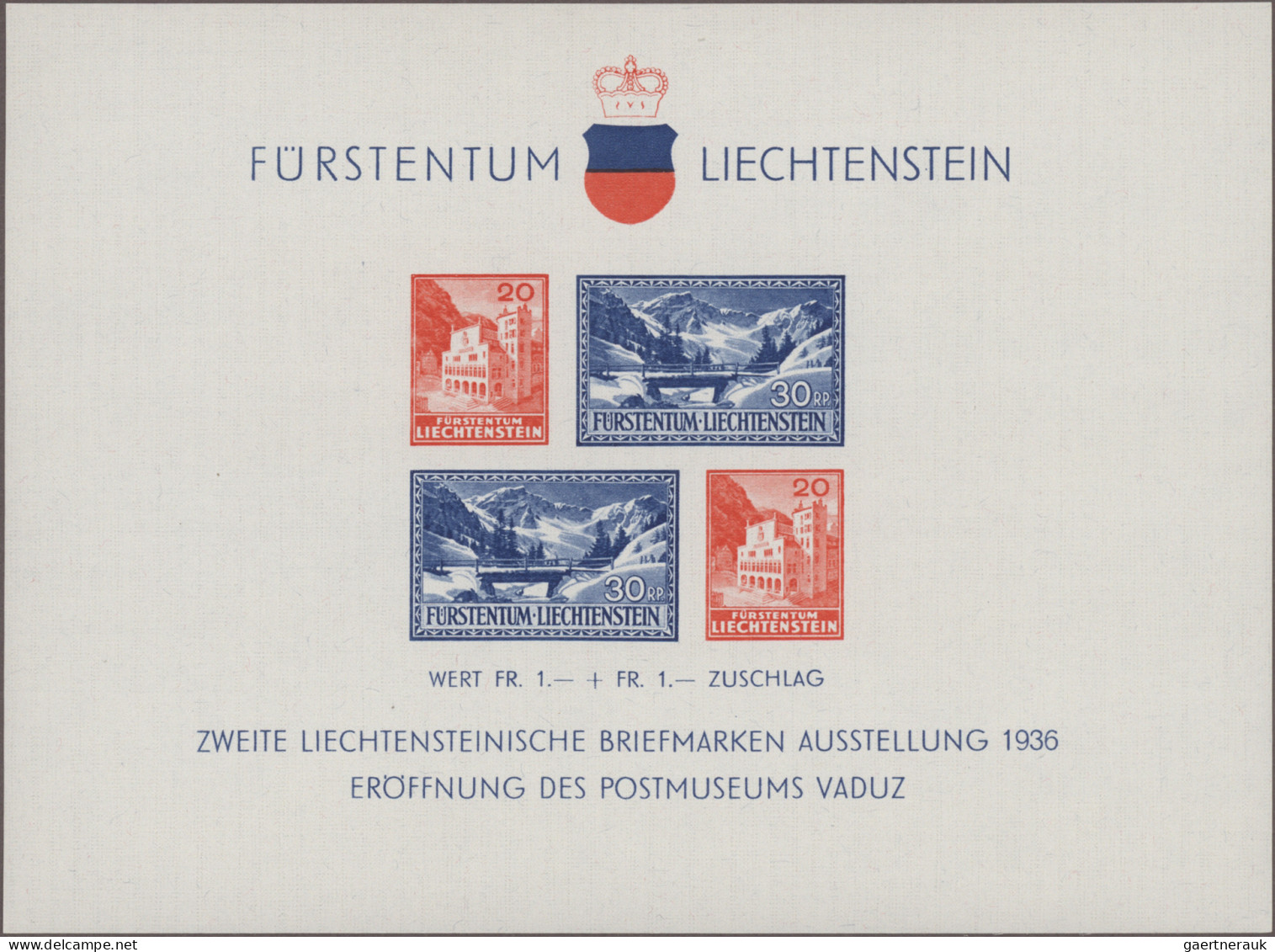 Liechtenstein: 1936/1952, Einige Bessere Marken U. Blocks, Bl.2-5, Mi 304/05 A, - Neufs