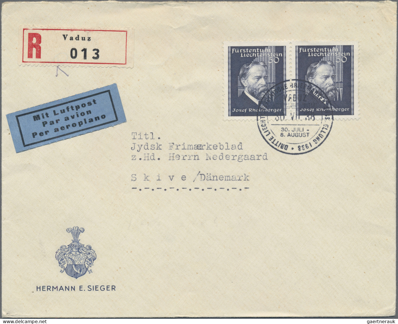 Liechtenstein: 1938, Rheinberger-Block Bleistiftsigniert Vom Stecher F.Lorbeer A - Lettres & Documents