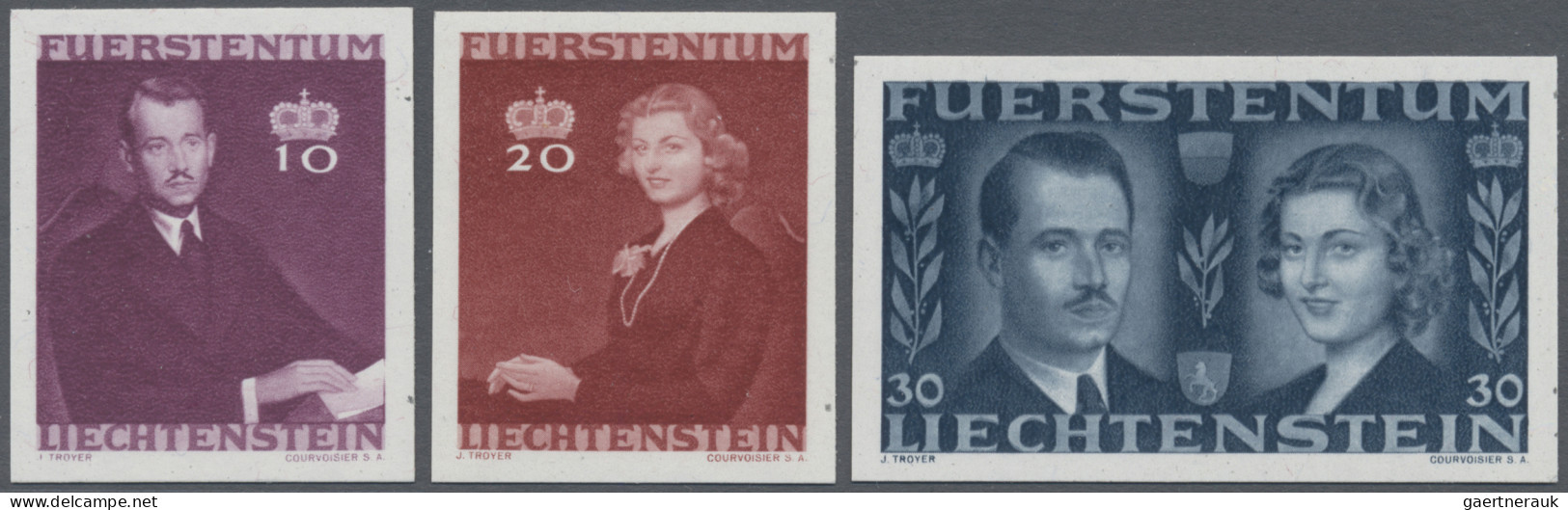 Liechtenstein: 1943, Fürstenhochzeit, Kompletter Satz Von Drei Werten, Ungezähnt - Unused Stamps