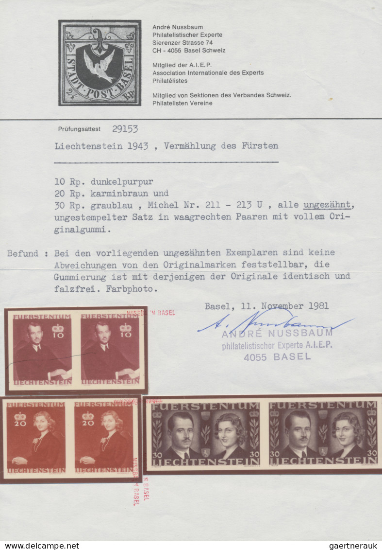 Liechtenstein: 1943, Fürstenhochzeit, Kompletter Satz Von Drei Werten, Ungezähnt - Neufs