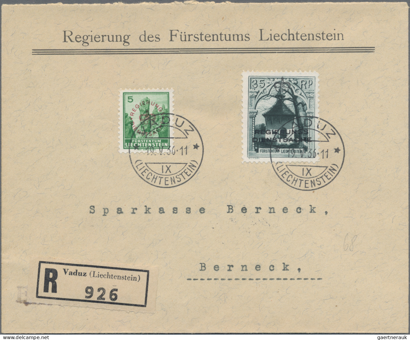 Liechtenstein - Dienstmarken: 1935/1936, 5 Verschiedene R-Briefe Der Regierung M - Service