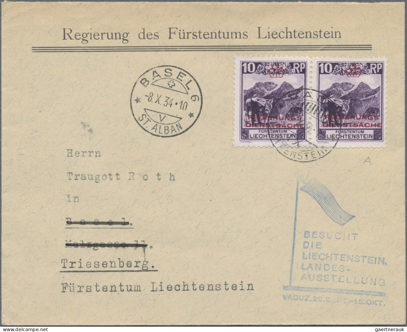 Liechtenstein - Dienstmarken: 1934, Dienstmarken 4x 10 Rp. U. 30 Rp. Auf 3 Brief - Service