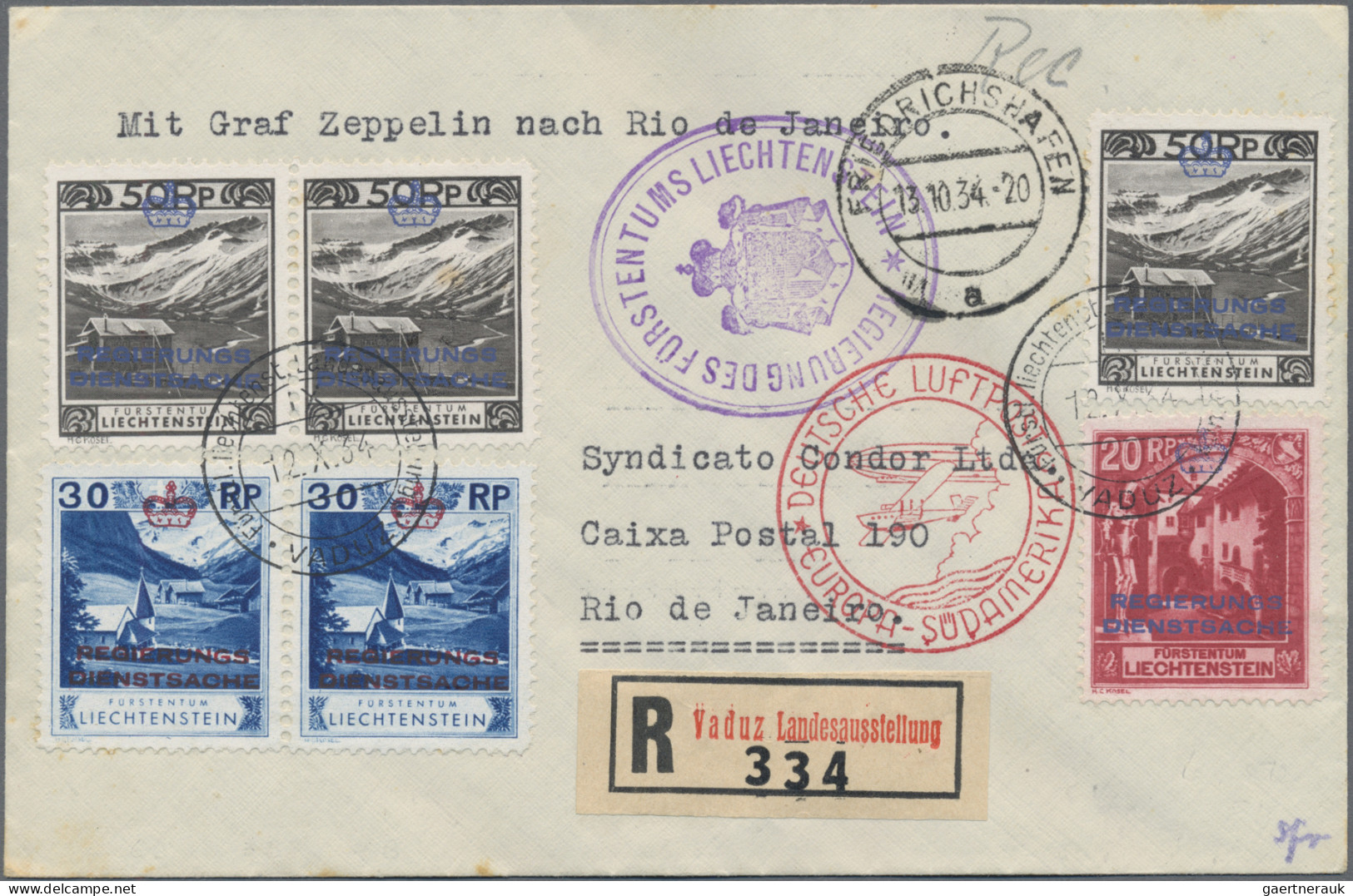 Liechtenstein - Dienstmarken: 1934, Dienstmarken 20 Rp., 2x 30 Rp. Und 3x 50 Rp. - Service