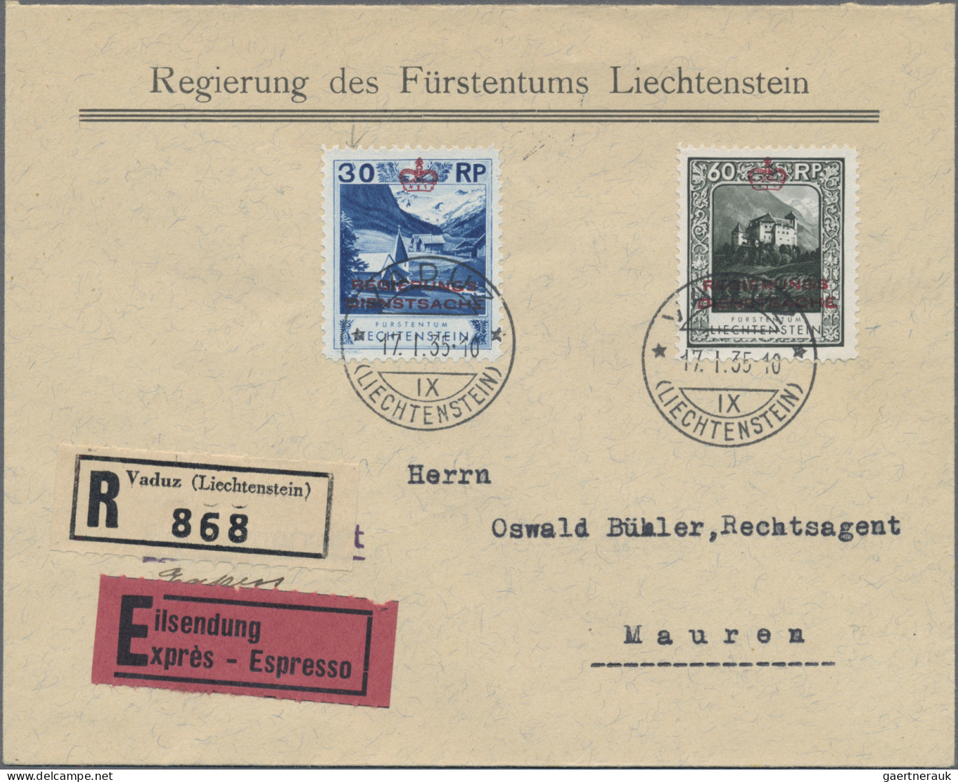 Liechtenstein - Dienstmarken: 1934, Dienstmarken 30 Rp. Mit PF "Strich An 3" Und - Dienstmarken