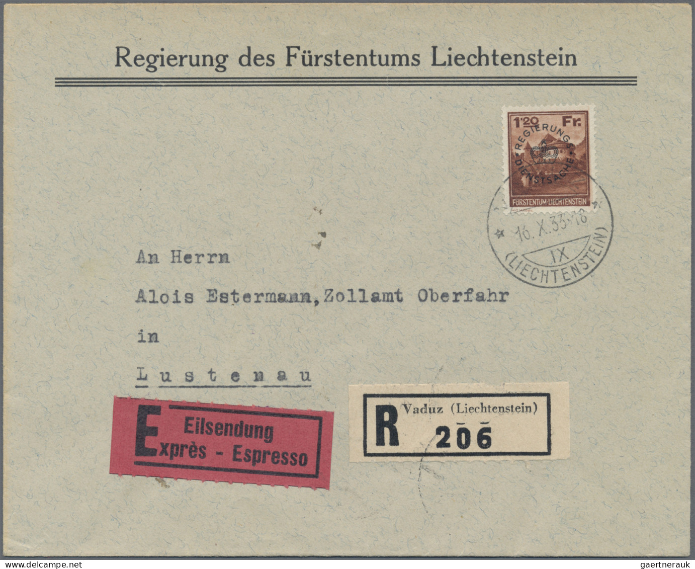 Liechtenstein - Dienstmarken: 1933, Dienstmarke II, 1.20 Fr. Schloß Vaduz Kleine - Official