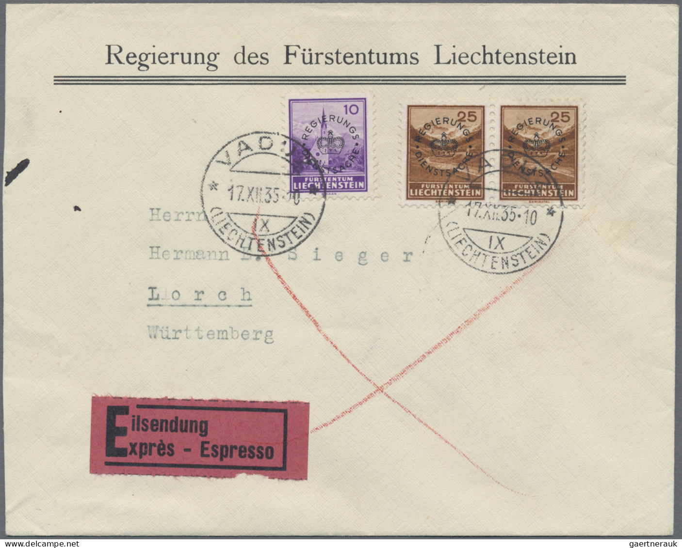 Liechtenstein - Dienstmarken: 1935, Dienstmarken II, 2x 25 Rp. Mit Schwarzem Auf - Dienstmarken