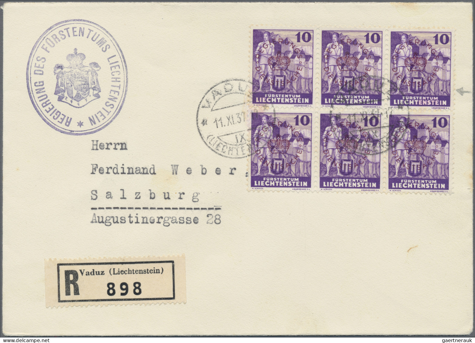 Liechtenstein - Dienstmarken: 1937/38, Dienstmarken III, 10 U.20 Rp. Mit 4 Versc - Service