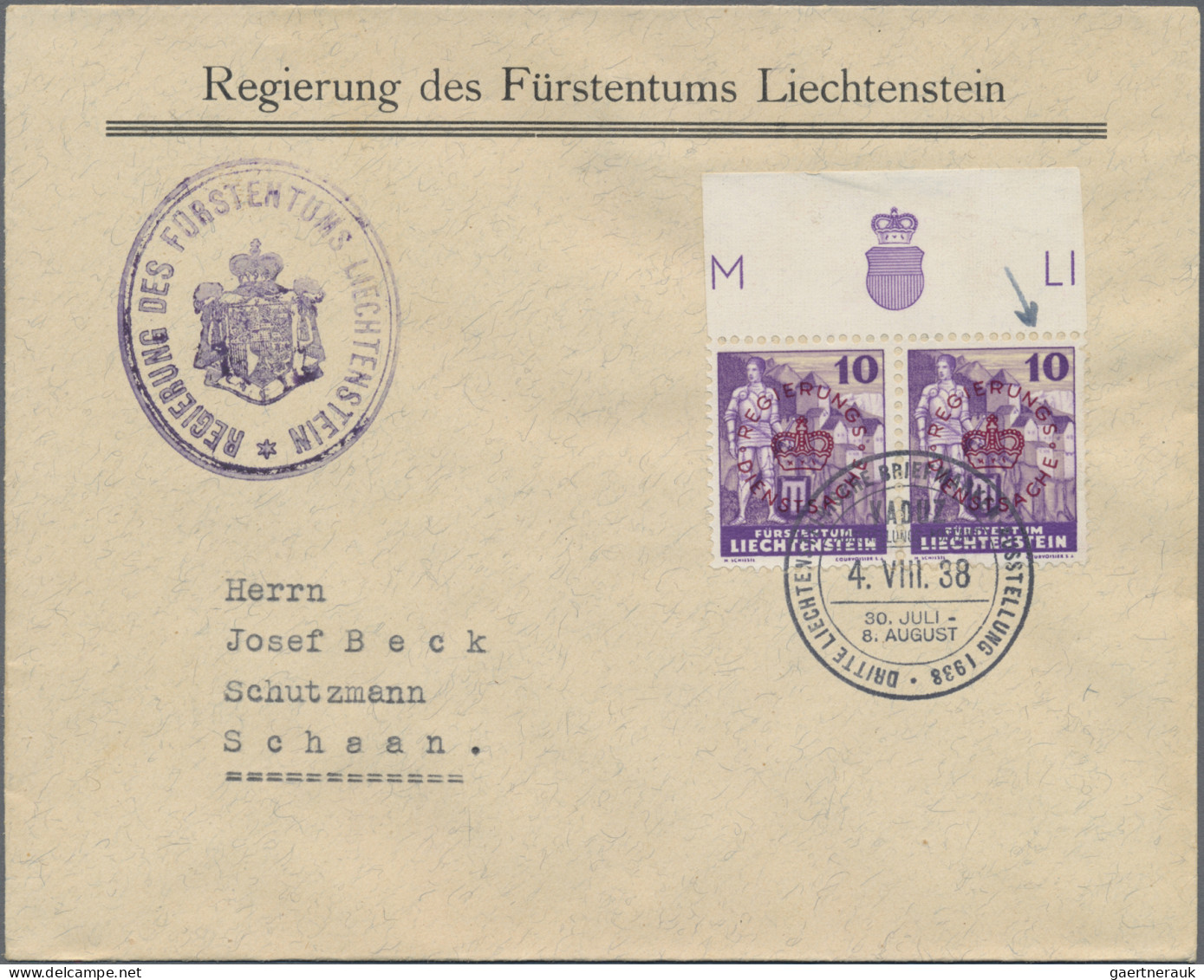 Liechtenstein - Dienstmarken: 1937/38, Dienstmarken III, 10 U.20 Rp. Mit 4 Versc - Dienstzegels