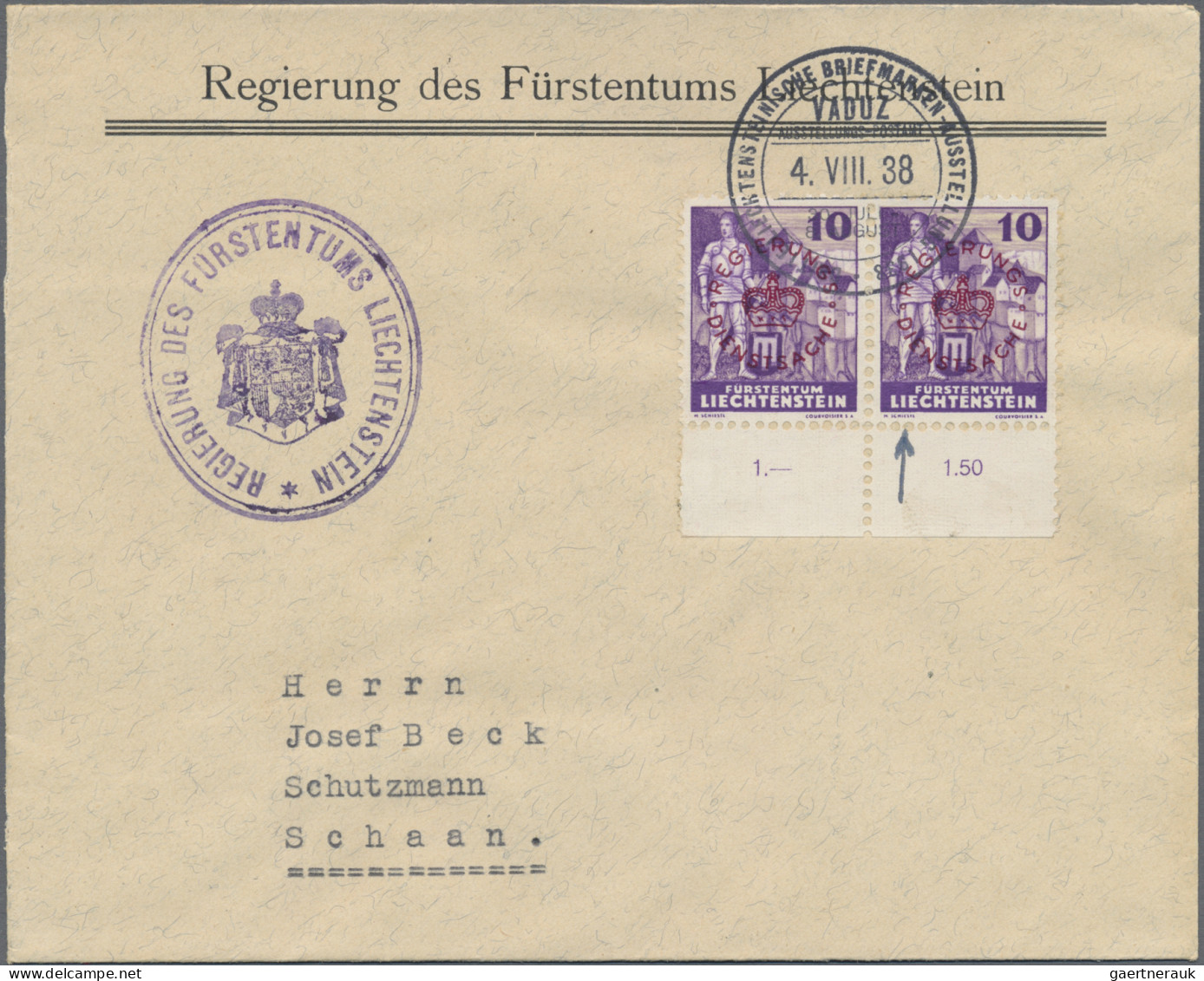 Liechtenstein - Dienstmarken: 1937/38, Dienstmarken III, 10 U.20 Rp. Mit 4 Versc - Service