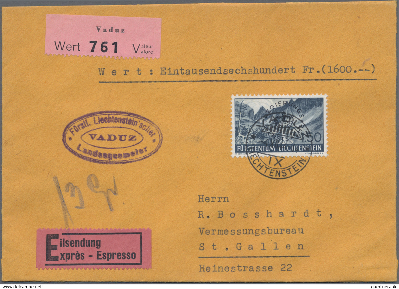 Liechtenstein - Dienstmarken: 1944, Dienstmarken III, 1.50 Fr. Auf Sauberem Eil- - Official