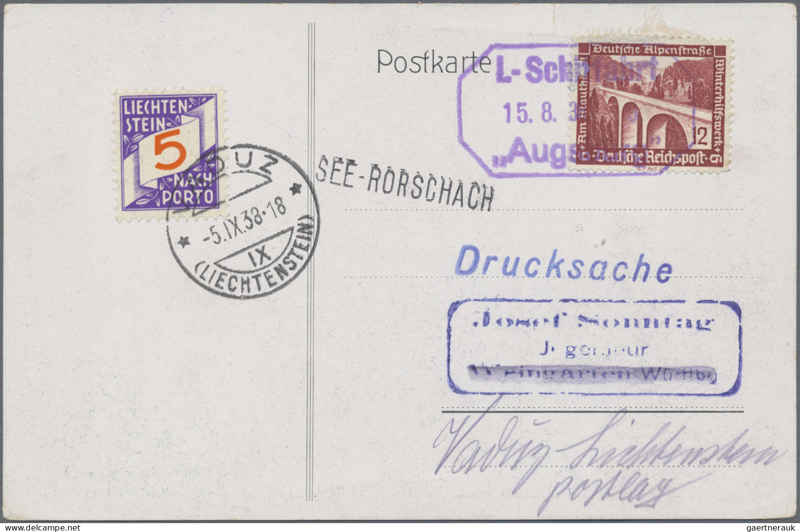 Liechtenstein - Portomarken: 1936, Nachportomarken Ziffer Im Band, 3x 5 Rp. Auf - Portomarken