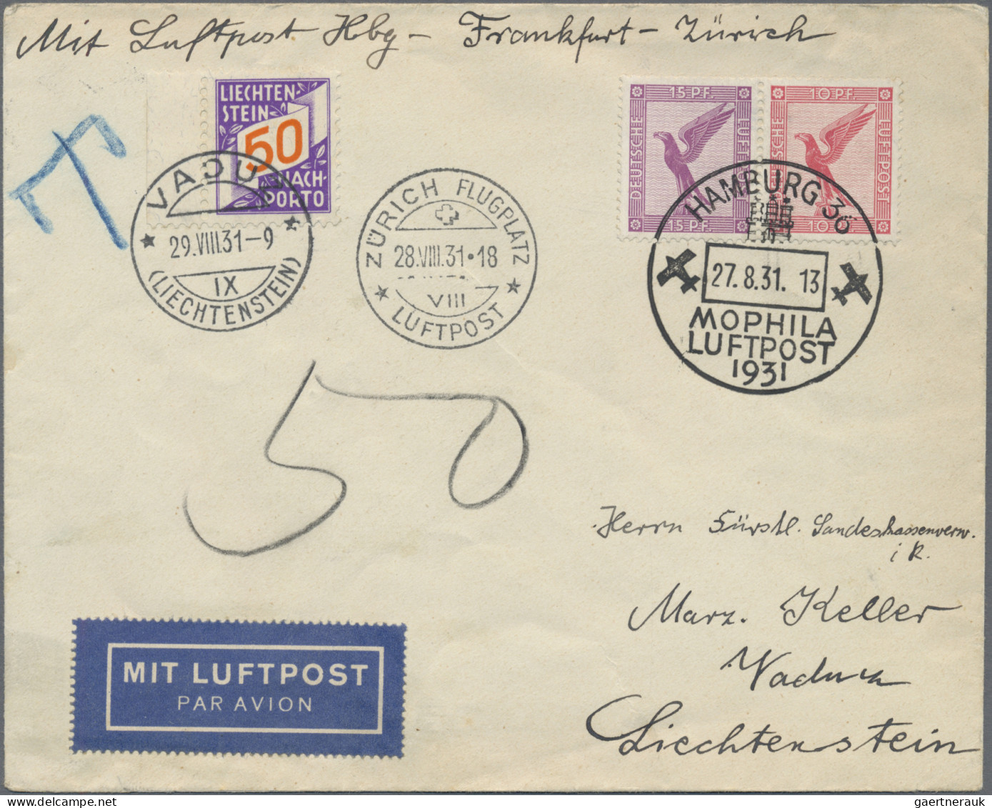 Liechtenstein - Portomarken: 1931/1940, Nachportomarken Ziffer Im Band, 30,40 U. - Postage Due