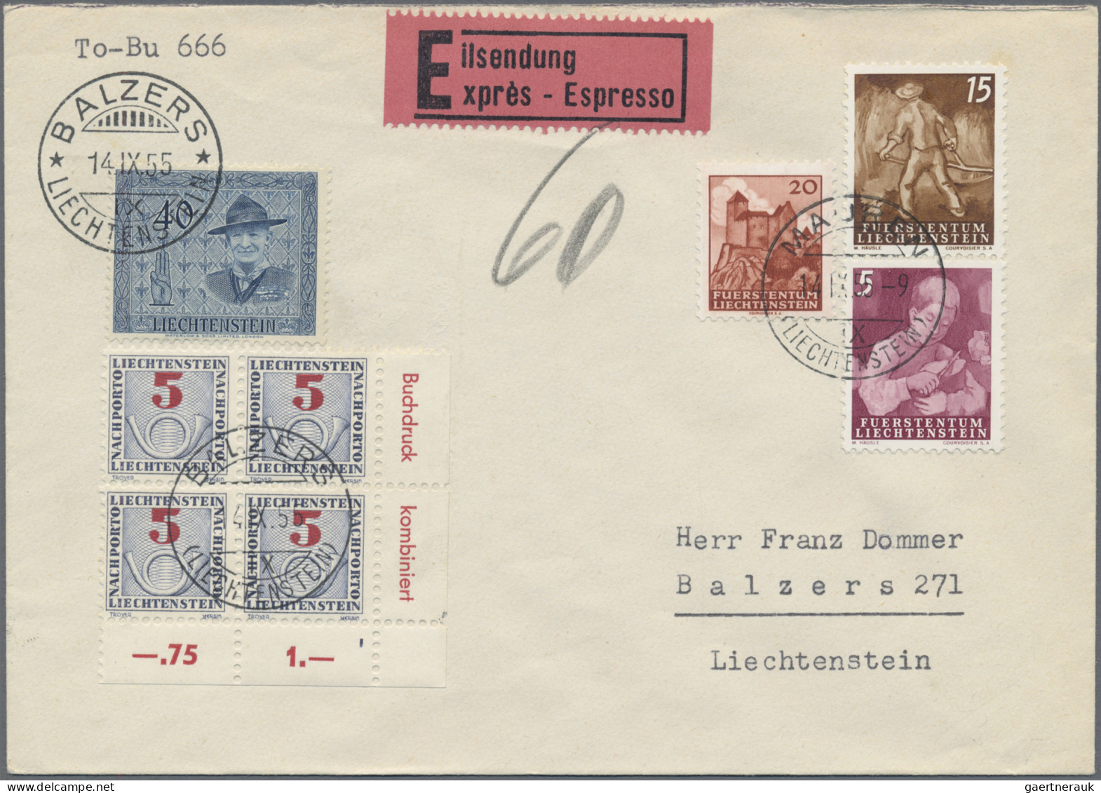 Liechtenstein - Portomarken: 1955, Nachportomarken Ziffer Mit Posthorn 5 Rp. Im - Postage Due