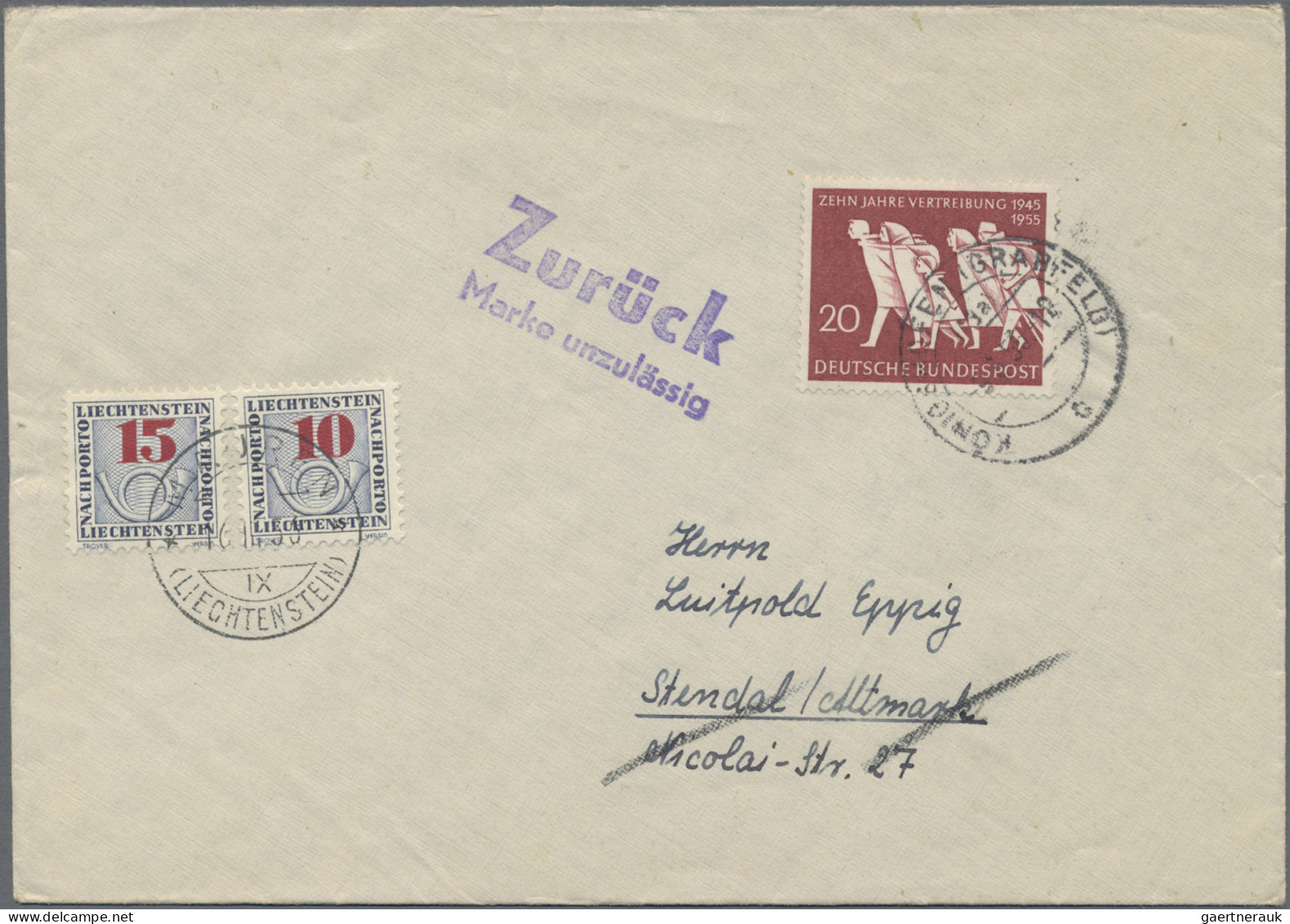 Liechtenstein - Portomarken: 1955, Nachportomarken Ziffer Mit Posthorn 5 Rp.(2), - Strafportzegels