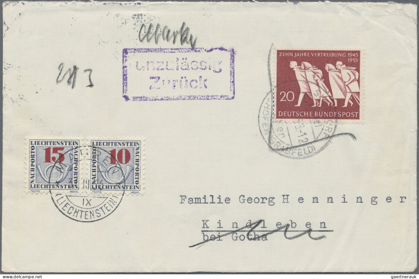 Liechtenstein - Portomarken: 1955, Nachportomarken Ziffer Mit Posthorn 5 Rp.(2), - Postage Due