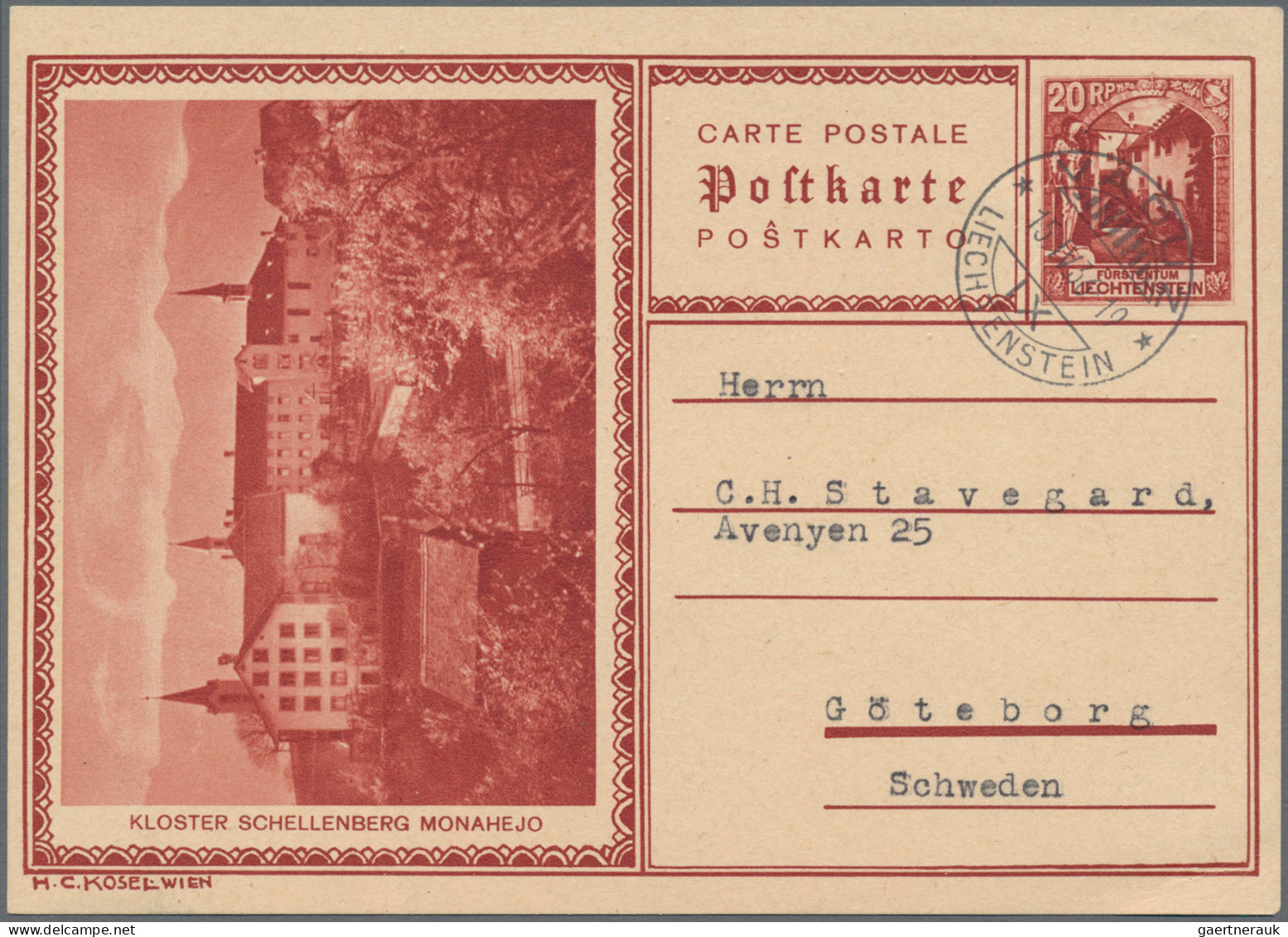 Liechtenstein - Ganzsachen: 1930, 20 Rp. Schlosshof Bild Schellenberg, Sehr Saub - Ganzsachen