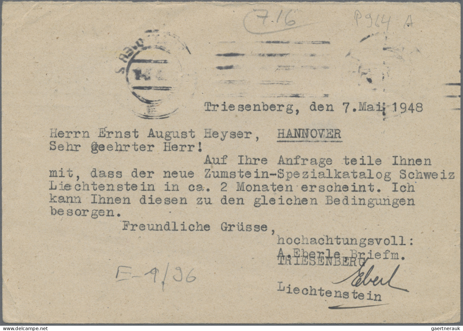 Liechtenstein - Ganzsachen: 1948, Alliierte Besetzung II.Kontrollrat, 30 Pf. Arb - Postwaardestukken