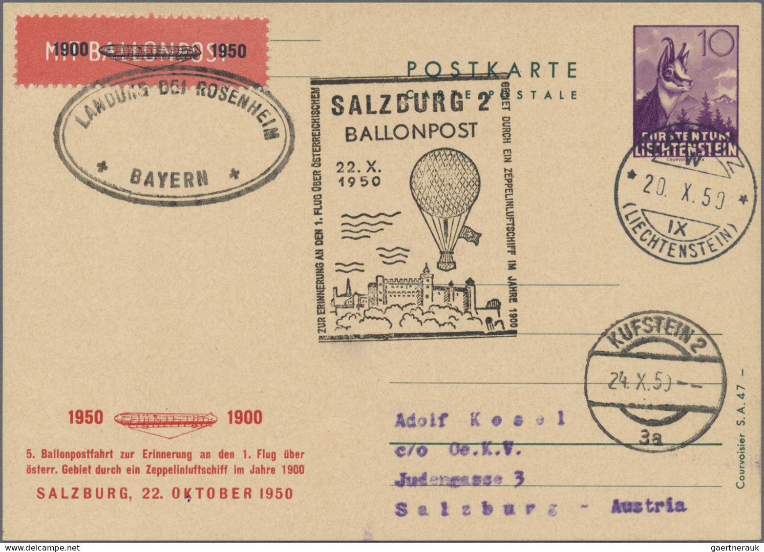 Liechtenstein - Ganzsachen: 1950, 20.10., 10 Rp. Gämse Ohne Bild Mit DV S.A.47, - Stamped Stationery