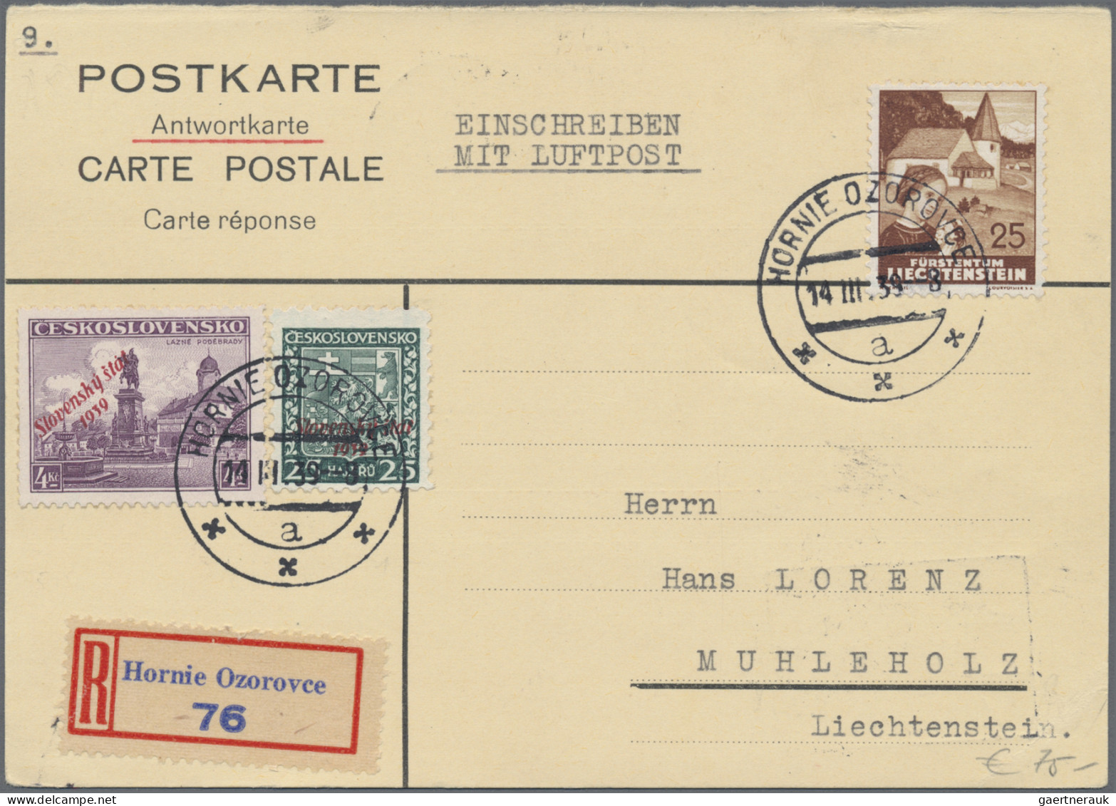 Liechtenstein - Besonderheiten: 1939, 4 Antwortkarten Mit Verschiedenen MiF Slow - Other