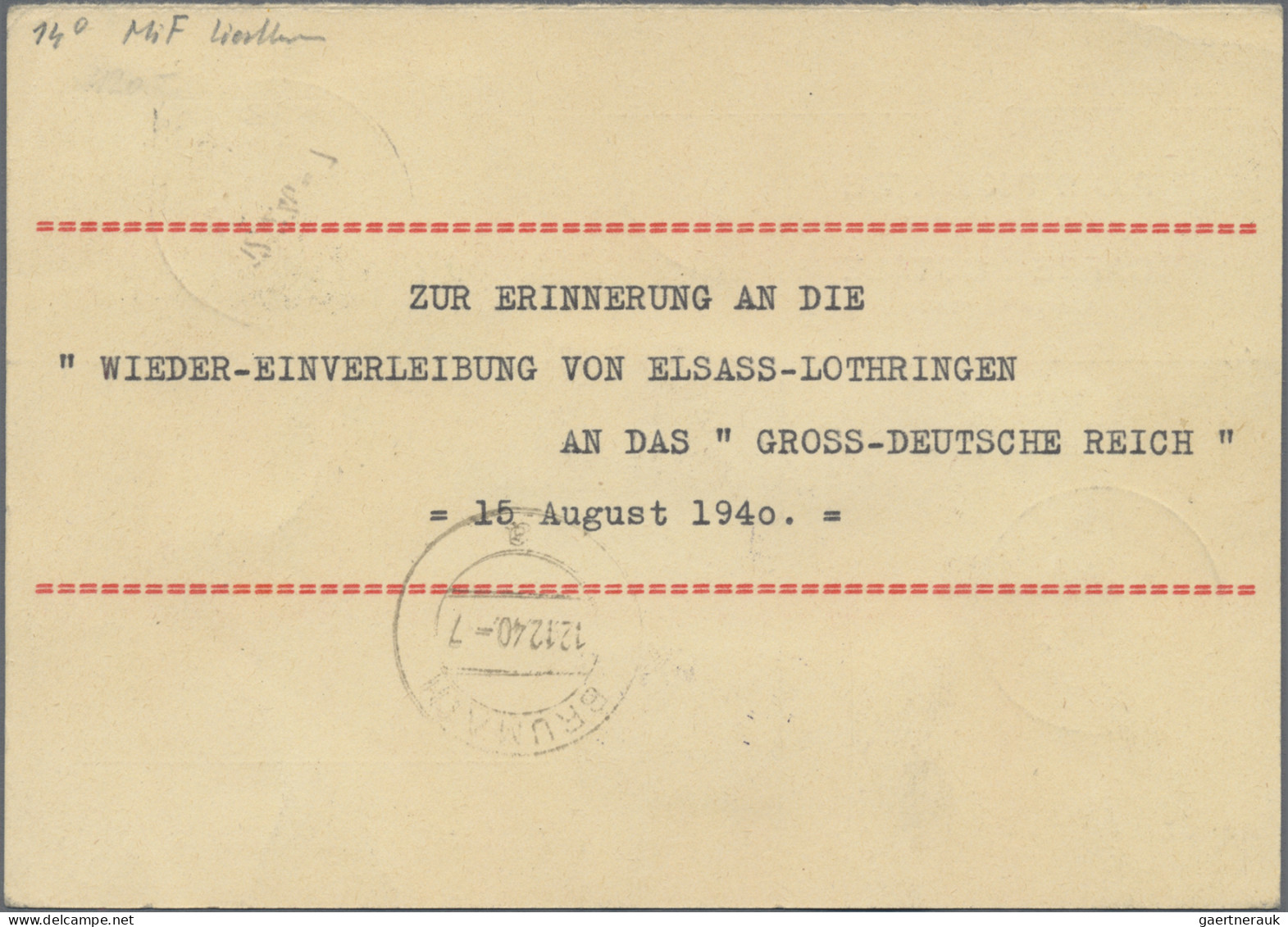 Liechtenstein - Besonderheiten: 1940, 3 R-Antwortkarten Mit MiF Dt.Besetzung Els - Andere