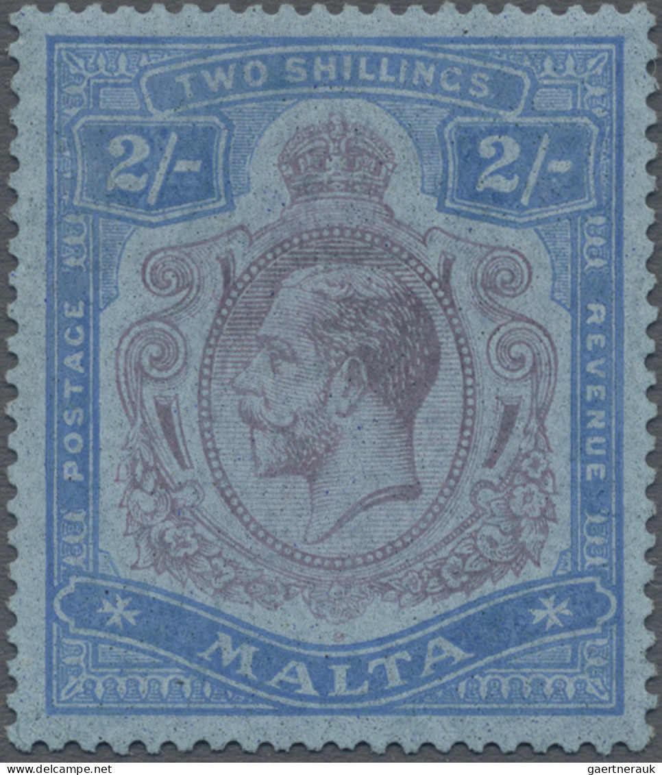Malta: 1922, KGV Definitives 2s. Chalk-surfaced Paper Purple And Blue, Variety " - Malte