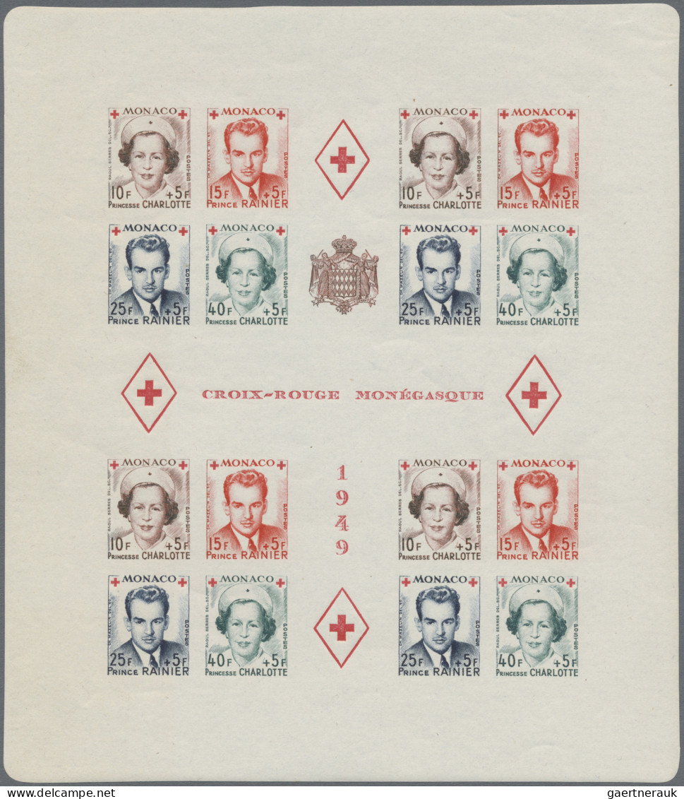 Monaco: 1949, 10 + 5 Fr To 40 +5 Fr, Red Cross, Two Souvenir Sheets, Mint Never - Ungebraucht